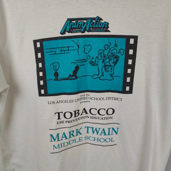 Vintage Tobacco Use Prevention Information Graphic T-Shirt Size Large White LA - Picture 5 of 8